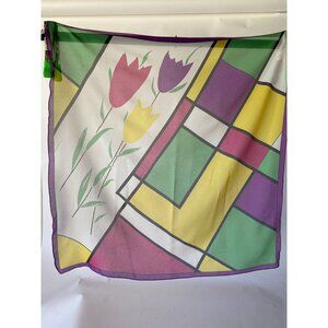 Vintage Italian Polyester Tulip Modrian Styled Print Scarf